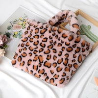 Winter Fashion Faux Fur Bag Large Capacity Leopard Print Bag Women&#39;s One-shoulder Messenger Handbag Bag Plush Female Bag