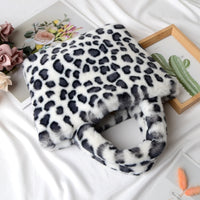 Winter Fashion Faux Fur Bag Large Capacity Leopard Print Bag Women&#39;s One-shoulder Messenger Handbag Bag Plush Female Bag