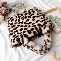 Winter Fashion Faux Fur Bag Large Capacity Leopard Print Bag Women&#39;s One-shoulder Messenger Handbag Bag Plush Female Bag