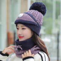 2021 New 3 Pieces Set Women&#39;s Knitted Hat Scarf Caps Neck Warmer Winter Hat For Ladies Girls Skullies Beanies Warm Fleece Caps