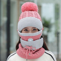 2021 New 3 Pieces Set Women&#39;s Knitted Hat Scarf Caps Neck Warmer Winter Hat For Ladies Girls Skullies Beanies Warm Fleece Caps