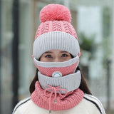 2021 New 3 Pieces Set Women&#39;s Knitted Hat Scarf Caps Neck Warmer Winter Hat For Ladies Girls Skullies Beanies Warm Fleece Caps