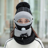 2021 New 3 Pieces Set Women&#39;s Knitted Hat Scarf Caps Neck Warmer Winter Hat For Ladies Girls Skullies Beanies Warm Fleece Caps