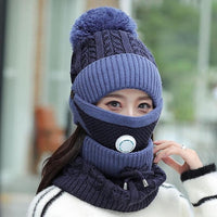 2021 New 3 Pieces Set Women&#39;s Knitted Hat Scarf Caps Neck Warmer Winter Hat For Ladies Girls Skullies Beanies Warm Fleece Caps