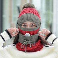 2021 New 3 Pieces Set Women&#39;s Knitted Hat Scarf Caps Neck Warmer Winter Hat For Ladies Girls Skullies Beanies Warm Fleece Caps