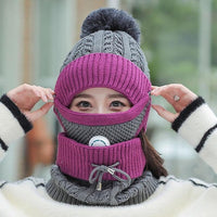 2021 New 3 Pieces Set Women&#39;s Knitted Hat Scarf Caps Neck Warmer Winter Hat For Ladies Girls Skullies Beanies Warm Fleece Caps