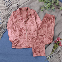 HiLoc Purple Velvet Pajamas Women Sets Long Sleeve Home Suit Winter Sleepwear Warm Lounge Wear Double Pockets Female Set Casual