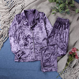HiLoc Purple Velvet Pajamas Women Sets Long Sleeve Home Suit Winter Sleepwear Warm Lounge Wear Double Pockets Female Set Casual