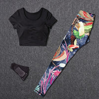 Women Tracksuit Set Female Sportswear Gym Fitness Clothes Sports Outfit Running Yoga Crop Top Leggings Suits With Chest Pad