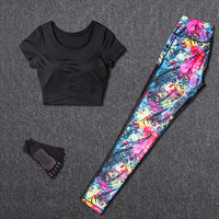 Women Tracksuit Set Female Sportswear Gym Fitness Clothes Sports Outfit Running Yoga Crop Top Leggings Suits With Chest Pad