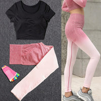Women Tracksuit Set Female Sportswear Gym Fitness Clothes Sports Outfit Running Yoga Crop Top Leggings Suits With Chest Pad