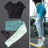 Women Tracksuit Set Female Sportswear Gym Fitness Clothes Sports Outfit Running Yoga Crop Top Leggings Suits With Chest Pad