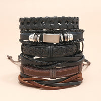 Vintage Handmade Feather Multilayer Leather Bracelet Sets Men Fashion Braiding Coffee Rope Wrap Bracelets &amp; Bangles Male Gift
