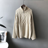 Women&#39;s Thick Warm Knitted Pullover Solid Long Sleeve Turtleneck Sweaters Half Zip Up Winter Coat Comfy Clothing C-295