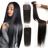30 32 34 36 Straight Bundles With Closure hoho Hair 5x5 Closure And Bundles Brazilian Hair Remy Human Hair Bundles With Closure