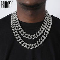 Hip Hop 1Set 20MM Full Heavy Iced Out Paved Rhinestone Miami Curb Cuban Chain CZ Bling Rapper Bracelet Necklaces For Men Jewelry