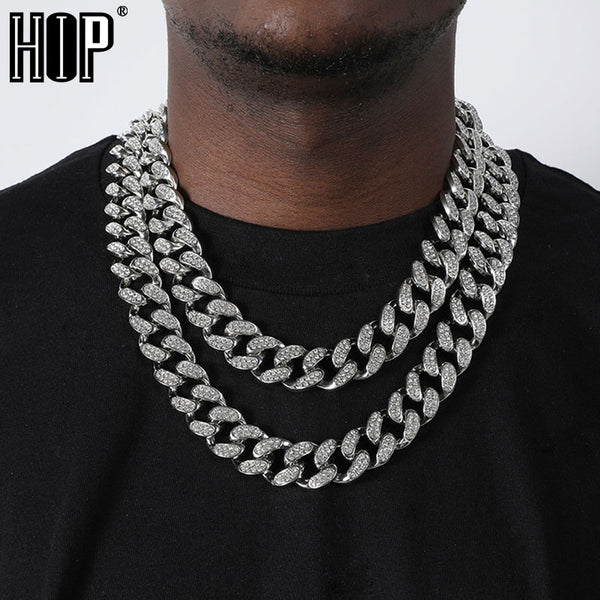 Hip Hop 1Set 20MM Full Heavy Iced Out Paved Rhinestone Miami Curb Cuban Chain CZ Bling Rapper Bracelet Necklaces For Men Jewelry