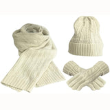 Womens Scarf Sets Winter Hat Scarf Gloves Knitted Keep Warm Scarves Simple Solid Color Clothes Accessories Thick Soft Scarf Set