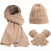 Womens Scarf Sets Winter Hat Scarf Gloves Knitted Keep Warm Scarves Simple Solid Color Clothes Accessories Thick Soft Scarf Set
