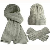 Womens Scarf Sets Winter Hat Scarf Gloves Knitted Keep Warm Scarves Simple Solid Color Clothes Accessories Thick Soft Scarf Set