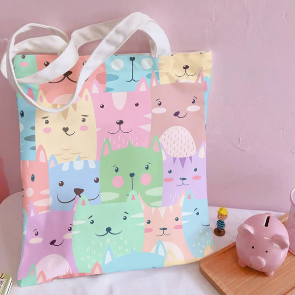 Trend 3D Women Foldable Canvas Tote Bag Cute Cartoon Animal Funny Casual Large Capacity Shopping Shoulder Bags Girl Pink Handbag