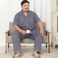 Plus Size Knit cotton Short sleeved trousers pajamas sets men pyjamas Sleepwear summer simple homewear pajamas for male