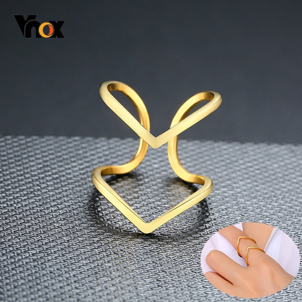 Vnox Chevron Rings for Women Birthday Party Gifts Jewelry Gold Color Stainless Steel Female Lady Daily Wear Jewelry