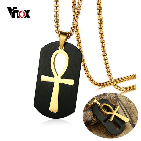 Vnox Removable Ankh Cross Necklace for Men Gold Tone Stainless Steel Cut Out Crux Ansata Key To Life Egypt Pendant Box Chain 24&quot;