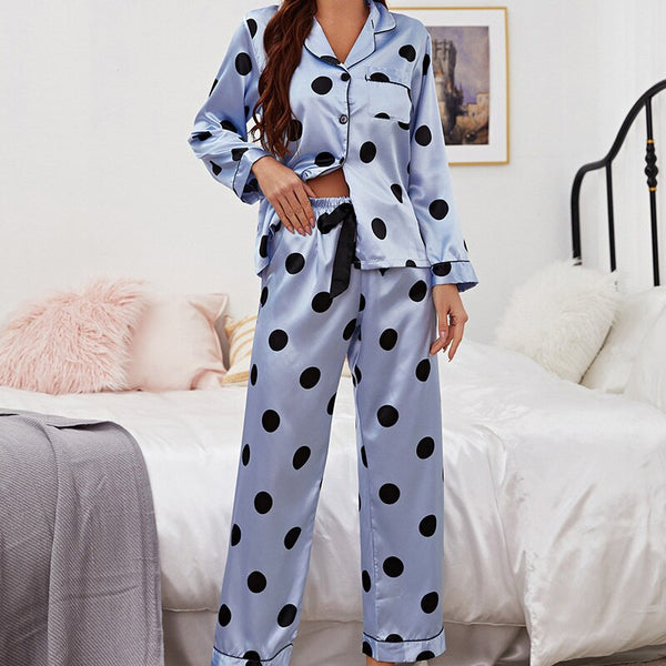 Lisacmvpnel Ice Silk Print FashionWomen Pajamas Long Sleeve Suit Comfortable Outwear Pyjamas