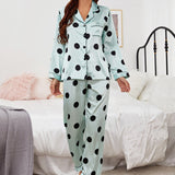 Lisacmvpnel Ice Silk Print FashionWomen Pajamas Long Sleeve Suit Comfortable Outwear Pyjamas