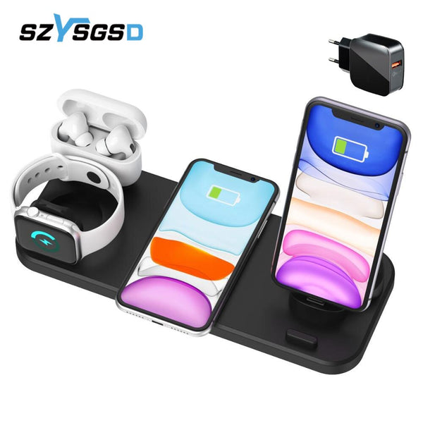 6 In 1 Wireless Charger Pad Qi Induction Fast Charging Holder for Apple Watch 6 5 4 3 For Airpods Pro IPhone 12Pro/11/XR/XS/X/8
