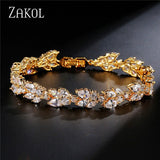 ZAKOL High Quality Clear White Cubic Zirconia Leaf Pattern Bracelets Bangles For Women Girl Gift Fashion Wedding Jewelry FSBP001