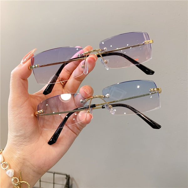 Shades For Women Wholesale Luxury Designer  Brand Designer Sunglasses Rimless Glasses 2021 Vintage Rectangle Eyewear  UV400