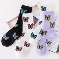 New Butterfly Socks Women Streetwear Harajuku Crew Kawaii Stripe Fashion Ankle Funny Cotton Embroidered Expression