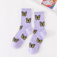 New Butterfly Socks Women Streetwear Harajuku Crew Kawaii Stripe Fashion Ankle Funny Cotton Embroidered Expression