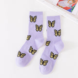 New Butterfly Socks Women Streetwear Harajuku Crew Kawaii Stripe Fashion Ankle Funny Cotton Embroidered Expression