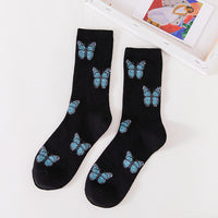 New Butterfly Socks Women Streetwear Harajuku Crew Kawaii Stripe Fashion Ankle Funny Cotton Embroidered Expression