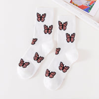 New Butterfly Socks Women Streetwear Harajuku Crew Kawaii Stripe Fashion Ankle Funny Cotton Embroidered Expression