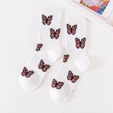 New Butterfly Socks Women Streetwear Harajuku Crew Kawaii Stripe Fashion Ankle Funny Cotton Embroidered Expression