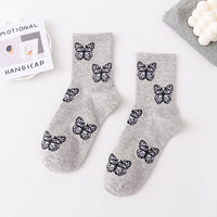 New Butterfly Socks Women Streetwear Harajuku Crew Kawaii Stripe Fashion Ankle Funny Cotton Embroidered Expression