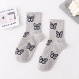 New Butterfly Socks Women Streetwear Harajuku Crew Kawaii Stripe Fashion Ankle Funny Cotton Embroidered Expression