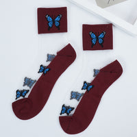 New Butterfly Socks Women Streetwear Harajuku Crew Kawaii Stripe Fashion Ankle Funny Cotton Embroidered Expression