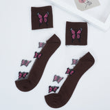 New Butterfly Socks Women Streetwear Harajuku Crew Kawaii Stripe Fashion Ankle Funny Cotton Embroidered Expression