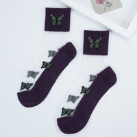 New Butterfly Socks Women Streetwear Harajuku Crew Kawaii Stripe Fashion Ankle Funny Cotton Embroidered Expression