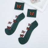 New Butterfly Socks Women Streetwear Harajuku Crew Kawaii Stripe Fashion Ankle Funny Cotton Embroidered Expression