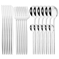 24Pcs Mirror Gold Dinnerware Cutlery Set Stainless Steel Tableware Set Knife Fork Coffee Spoon Party Flatware Silverware Set