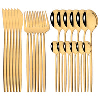 24Pcs Mirror Gold Dinnerware Cutlery Set Stainless Steel Tableware Set Knife Fork Coffee Spoon Party Flatware Silverware Set