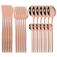24Pcs Mirror Gold Dinnerware Cutlery Set Stainless Steel Tableware Set Knife Fork Coffee Spoon Party Flatware Silverware Set