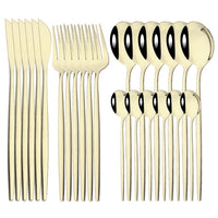 24Pcs Mirror Gold Dinnerware Cutlery Set Stainless Steel Tableware Set Knife Fork Coffee Spoon Party Flatware Silverware Set