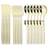 24Pcs Mirror Gold Dinnerware Cutlery Set Stainless Steel Tableware Set Knife Fork Coffee Spoon Party Flatware Silverware Set